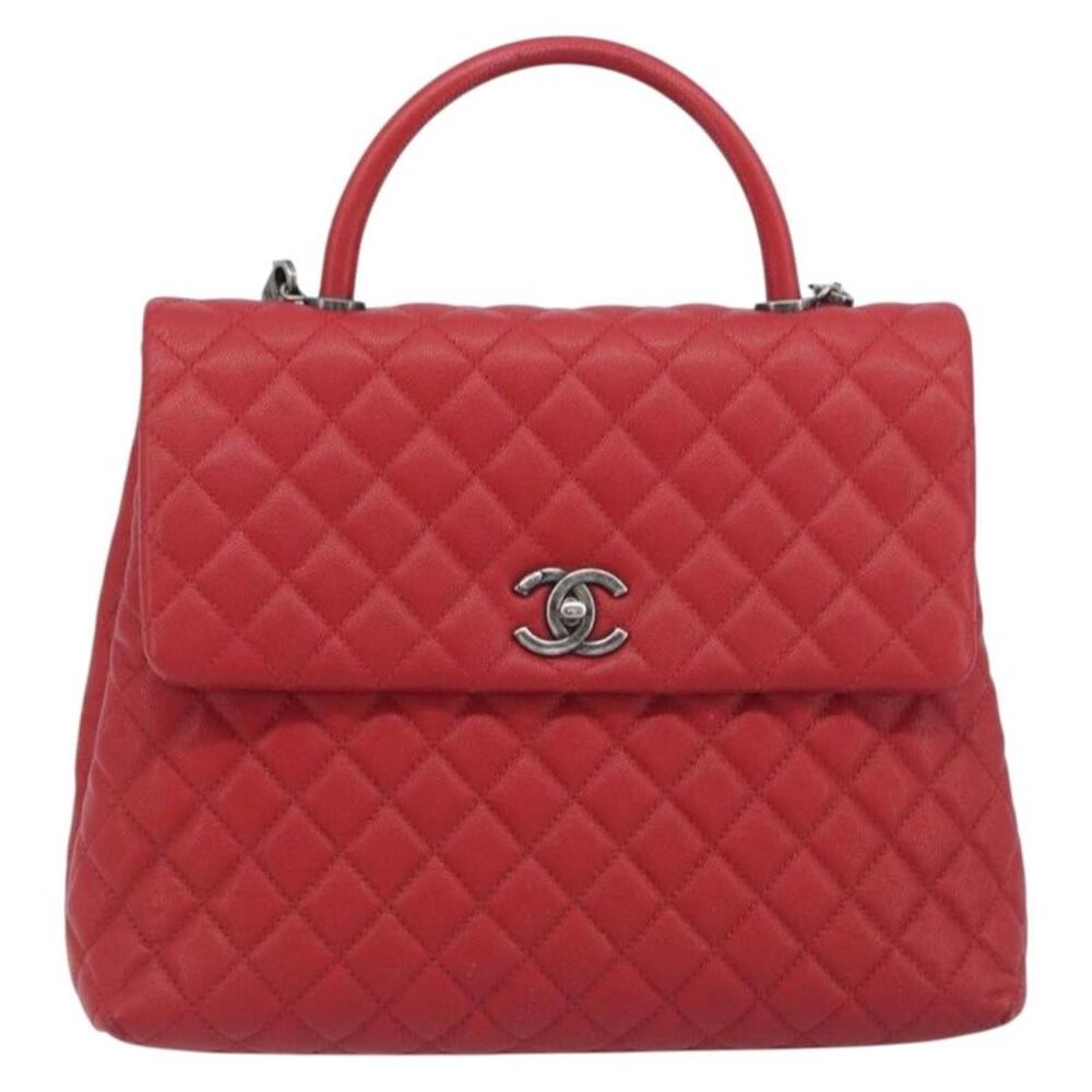 Chanel Coco Top Handle Caviar Red Calfskin Handbag